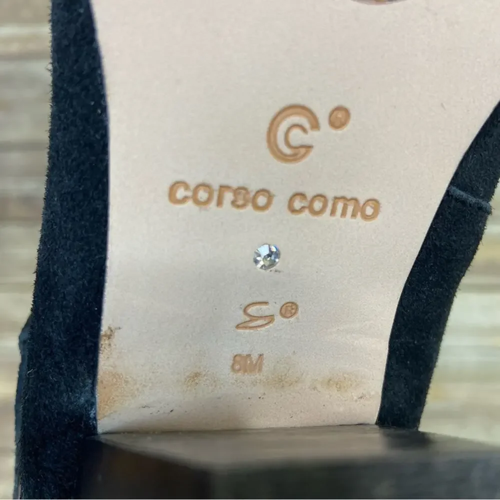 Corso coma Bernadette 8 black suede ankle booty witchy heel big buckle